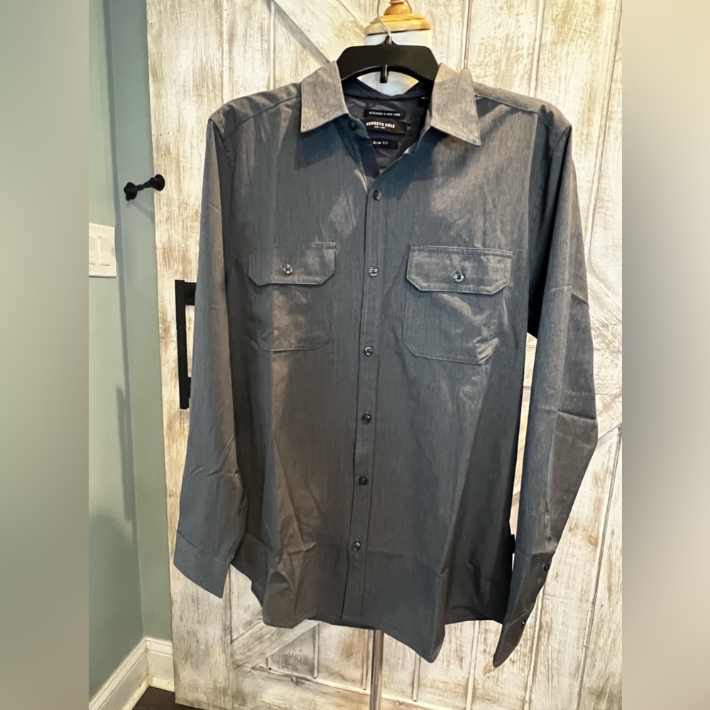 NWT‎ Kenneth Cole Slim Fit Casual button down Dress shirt water repellent Size M